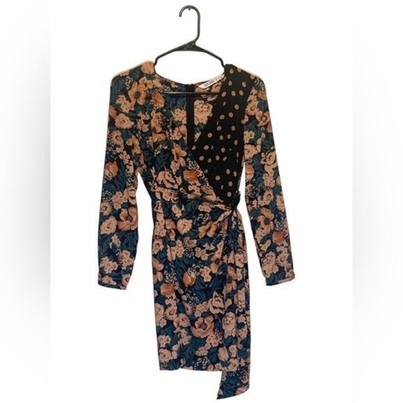Zara Basic Floral Polka Dot Mixed Print Mini Wrap Dress Size XS - Picture 3 of 7